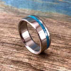 Mens Turquoise Ring - Turquoise Wedding Ring - Titanium Ring with Turquoise Inlay