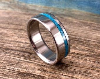 Mens Turquoise Ring - Turquoise Wedding Ring - Titanium Ring with Turquoise Inlay