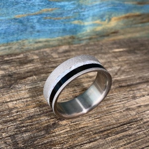 Men's Ebony Wood Ring Sandblasted Titanium With Pearl and Wood Men's ...