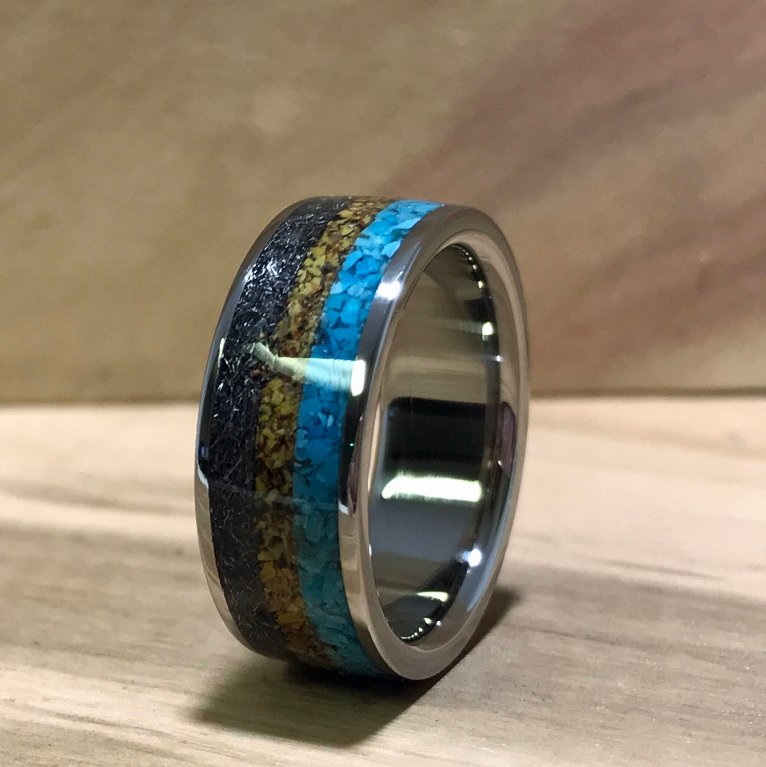 Titanium Ring Turquoise Ring Meteorite Ring Dinosaur Bone | Etsy