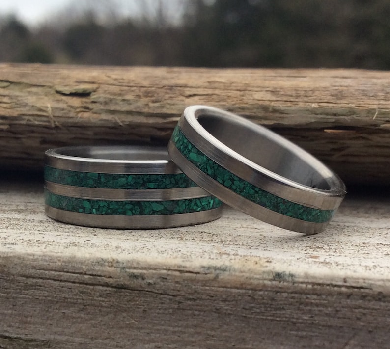 Titanium Rings Wedding Rings Malachite Rings Wedding Band | Etsy