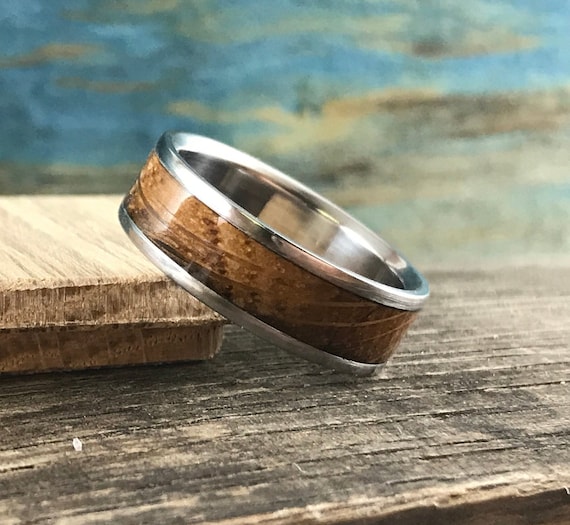 Unique Whiskey Barrel Ring For Him Custom Made Titanium and Wood Ring Mens Wedding Band Etsy