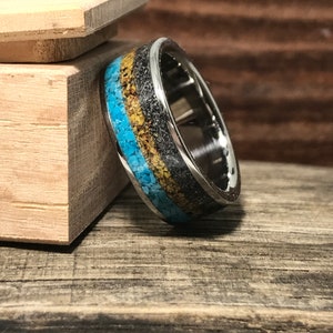 Turquoise Ring With Dinosaur Bone and Meteorite Men's - Etsy