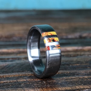 Dinosaur Bone Ring Mens Titanium Wedding Band with Dinosaur Bone Inlay image 1