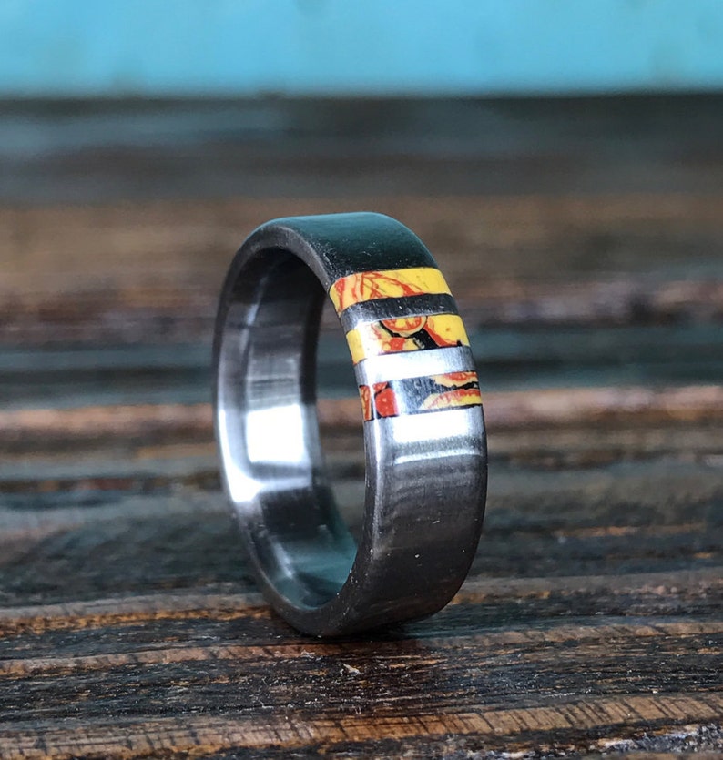 Dinosaur Bone Ring Mens Titanium Wedding Band with Dinosaur Bone Inlay image 1