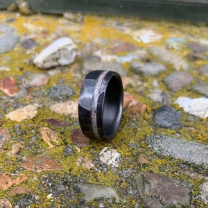 Men's Titanium Ring with White Fire Opal Inlay - Custom Wedding Band