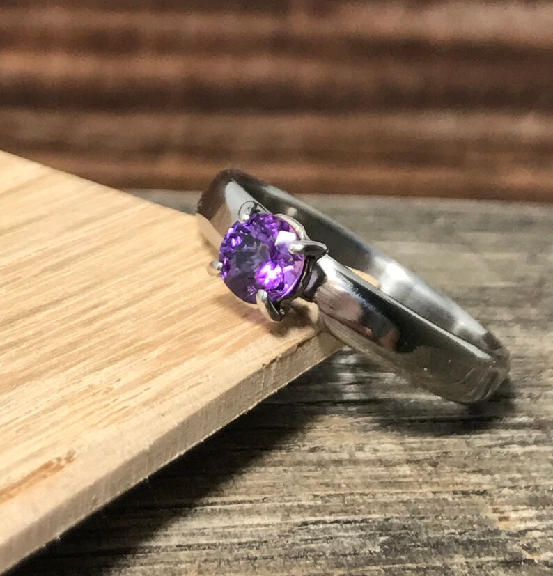 Titanium and Amethyst Engagement Ring Dainty Amethyst Ring | Etsy