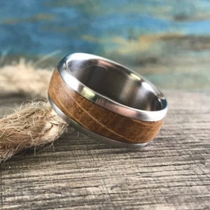 Charred Oak Whiskey Barrel Ring -  Mens Titanium Ring - 5th Anniversary - Mens Wood Wedding Band