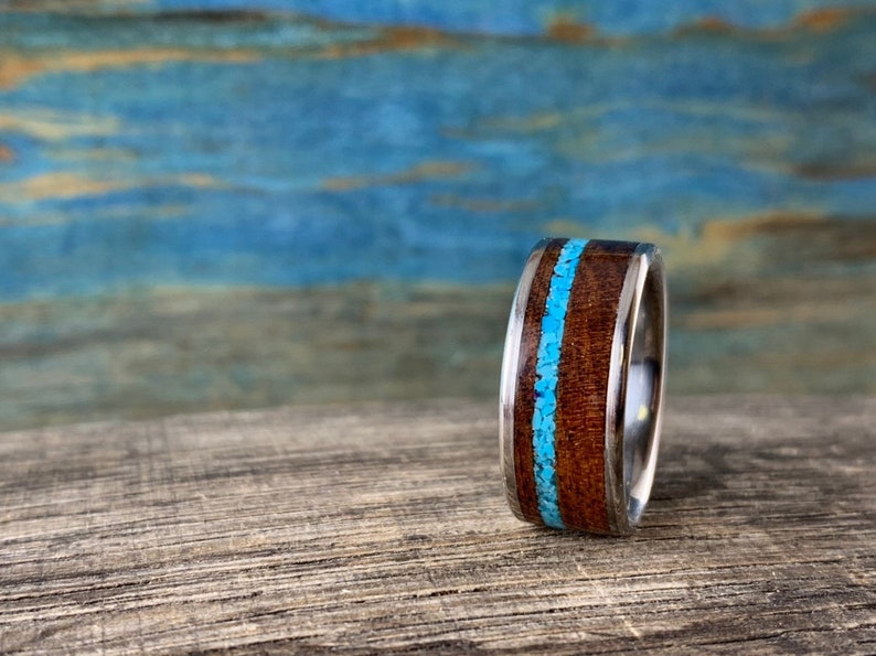 Titanium Ring With Wenge Wood and Turquoise Inlays Mens Etsy UK