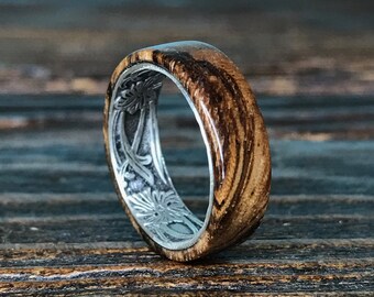 Silver Ring, Sterling Silver Ring, Wood Ring, Wooden Ring, Wedding