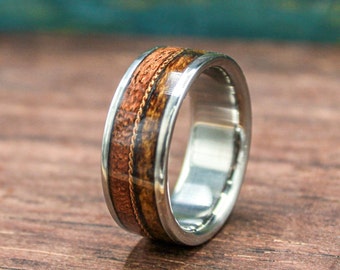 Titanium and Copper Ring - Custom Made Men's Ring with Leather, Copper and Wood Inlays