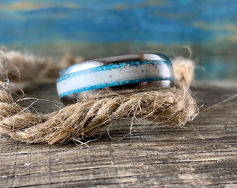 Deer Antler Ring - Men's Turquoise Ring - Titanium Wedding Ring with Antler and Turquoise