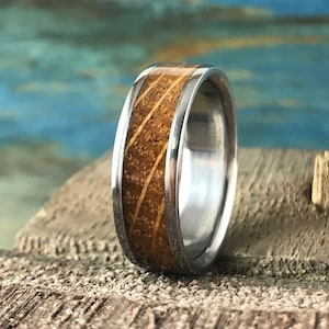 Whiskey Barrel Ring, Men's Titanium Wedding Band with Wood Inlay