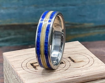 Titanium Ring with Lapis Lazuli - Men's Wedding Ring - Lapis Lazuli Ring - Male Engagement Ring