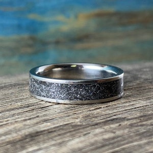 Meteorite Ring Titanium Wedding Ring With Gibeon Meteorite Inlay Men's ...