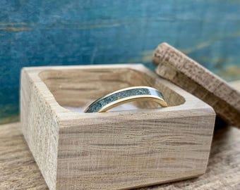 Moss Agate Ring in 10k Yellow Gold, Wedding Band for Her