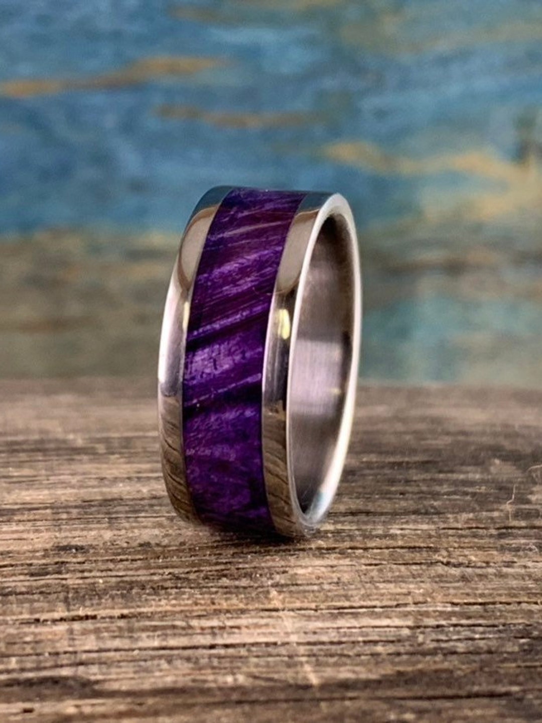 Black Wedding Band Purple Aluminum Ring Men Anniversary Gift Size 5 to 14  Comfort Fit Engagement Promise Ring Personal Engraving