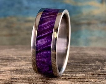 Purple Wood Ring - Mens Wedding Band- Male Engagement Ring - Custom Made Ring