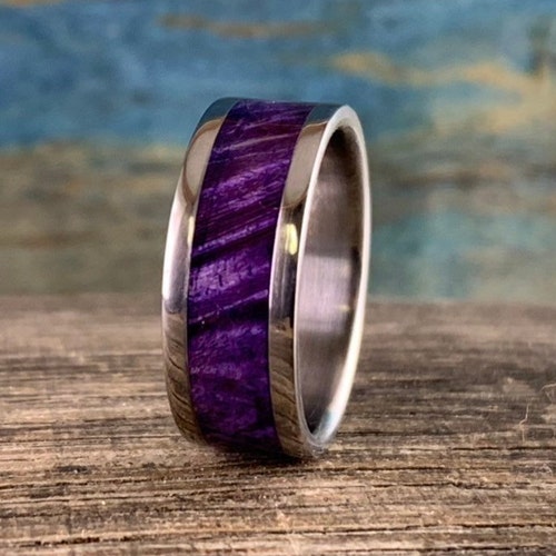 Purple Wood Ring Mens Wedding Band Male Engagement Ring Etsy