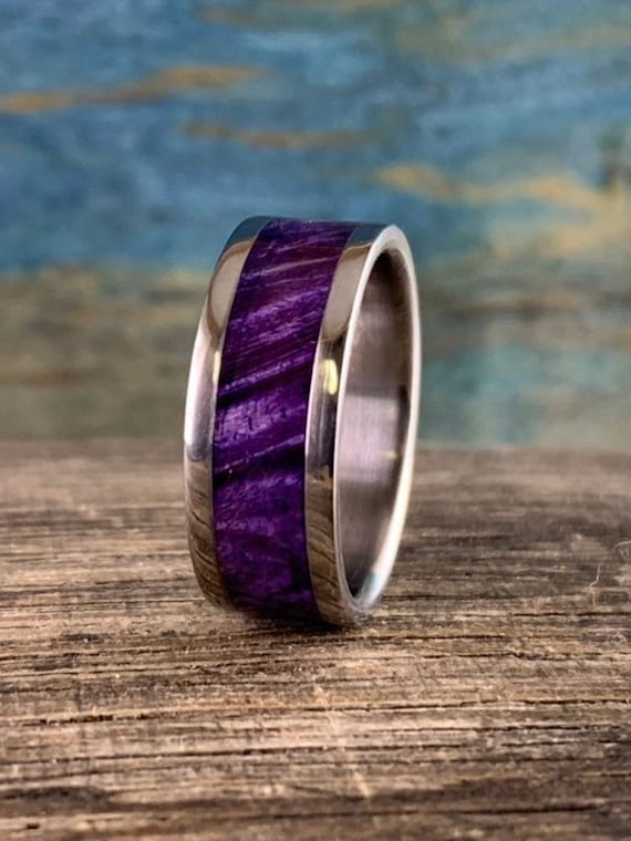 Synthetic Amethyst Ring Black Stainless Steel Purple Wedding Band Sizes  6-13 Mens Womens (6) | Amazon.com