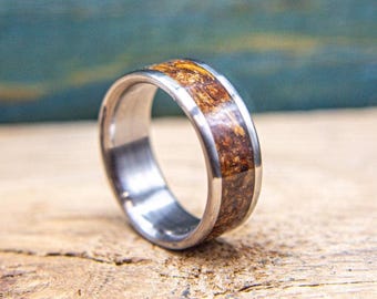 Tobacco Inlay Ring - Mens Titanium Wedding Band, Cigar Lover Gift