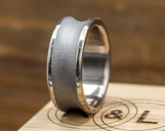 Sandblasted Titanium Ring - Unique Concave Wedding Band for Him