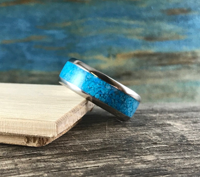 Unique Wedding Band Turquoise Ring Mens Wedding Band Etsy