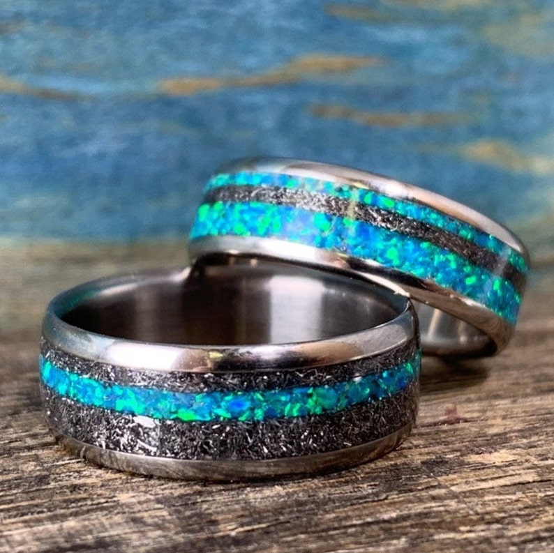 Opal Wedding Rings Set His and Hers Male Engagement Rings Etsy Australia