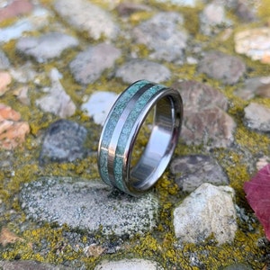 Titanium Wedding Ring with Moss Agate Moss Agate Ring for Men Free Ring Engraving image 6