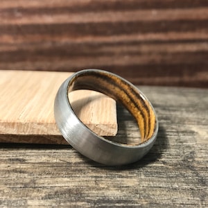Men&#39;s Wedding Ring - Titanium Wood Wedding Band - Titanium Ring with Bocote Wood Inner Liner