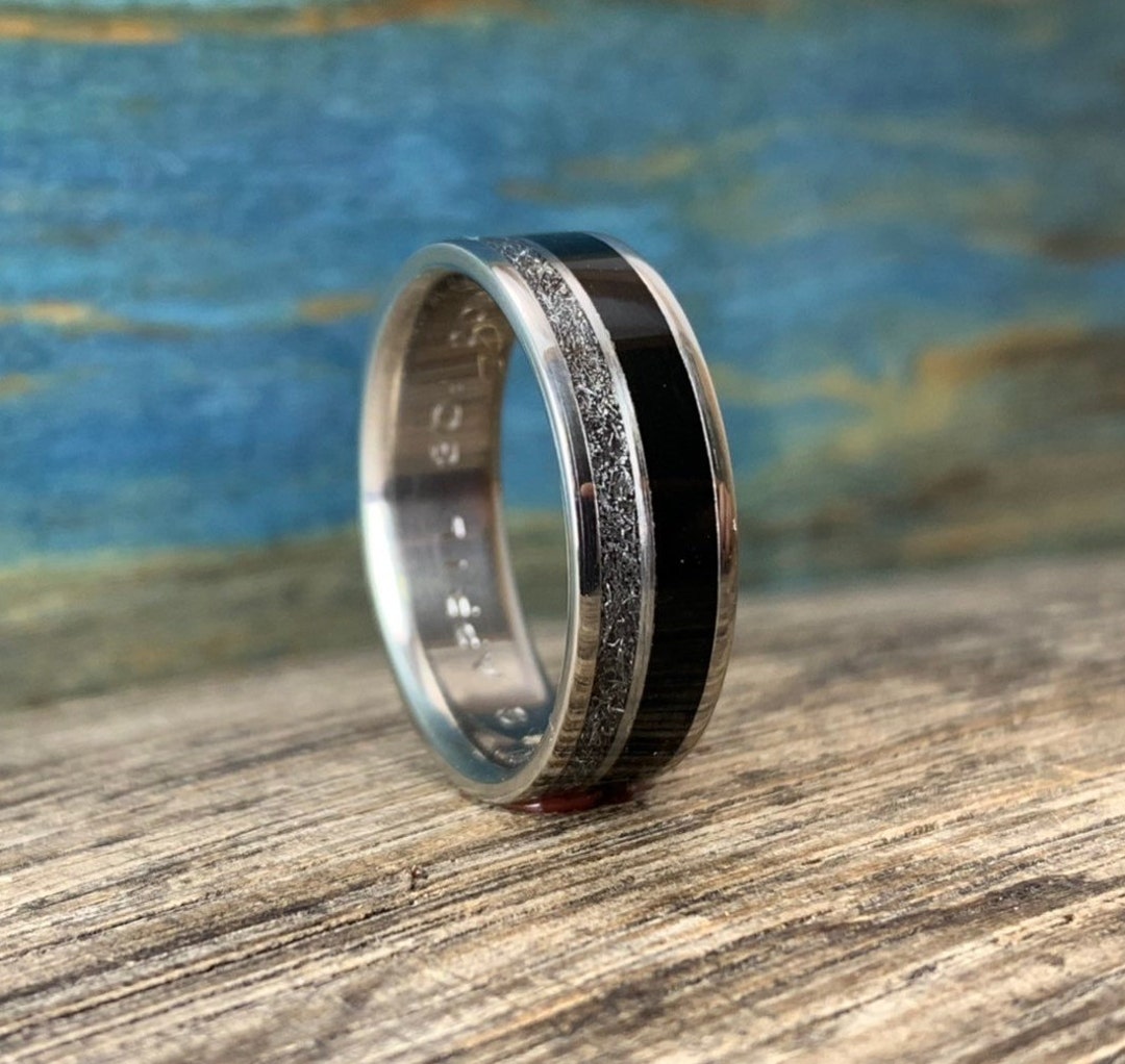 Men's Meteorite Ring Exotic Wood Ring Custom Made Wedding Band for Men ...