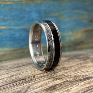 Men's Meteorite Ring - Exotic Wood Ring - Custom Made Wedding Band for ...