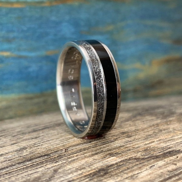 Men's Meteorite Ring - Exotic Wood Ring - Custom Made Wedding Band for Men