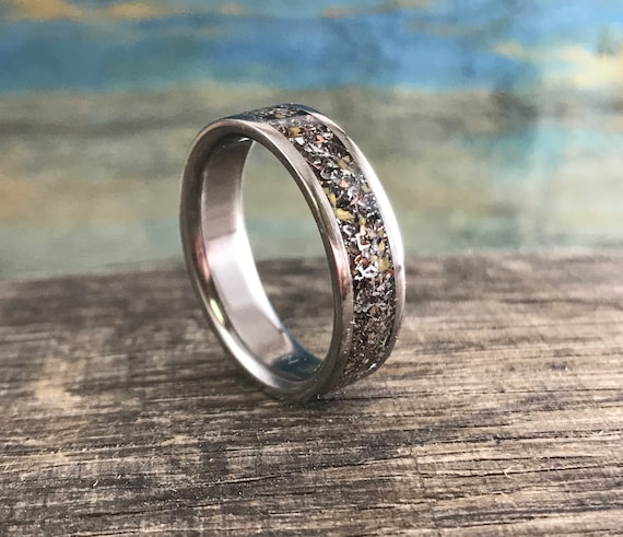 White Dinosaur Bone Wedding Ring — Unique Titanium Wedding Rings