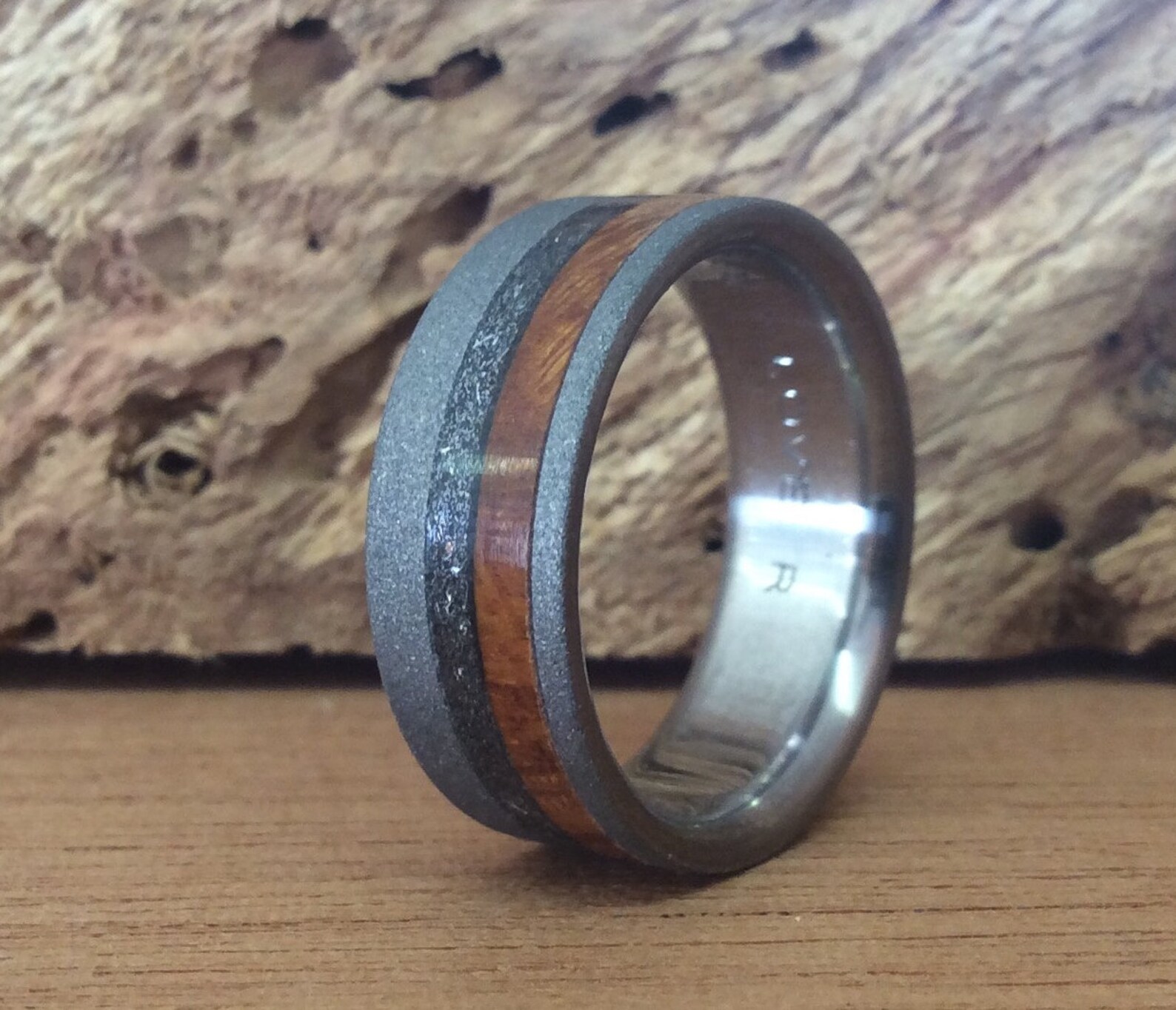 Mens Meteorite Wedding Band Sandblasted Titanium Ring With - Etsy