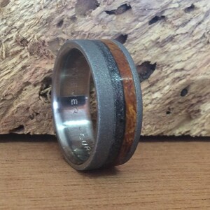 Meteorite Ring - Sandblasted Titanium Wedding Band with Wood Inlays image 4