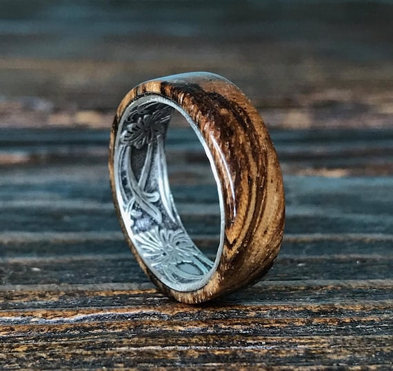 Wood Wedding Ring with Zebrawood Inlay and Sterling Silver Band