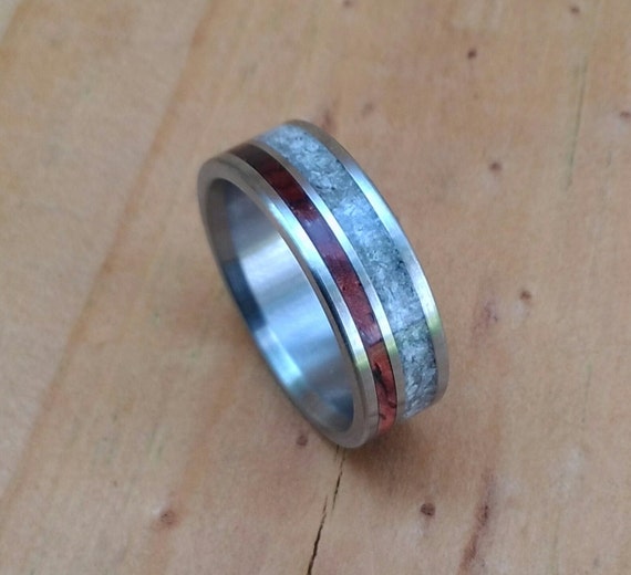 Titanium Ring with Cocobolo Wood and Rose Quartz Inlays | Etsy