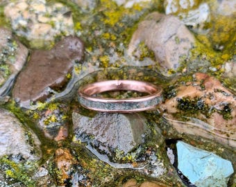 Moss Agate Ring, - 3mm 10k Rose Gold Wedding Band for Her
