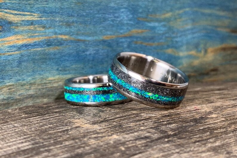Opal Wedding Rings Set His and Hers Male Engagement Rings Etsy Australia