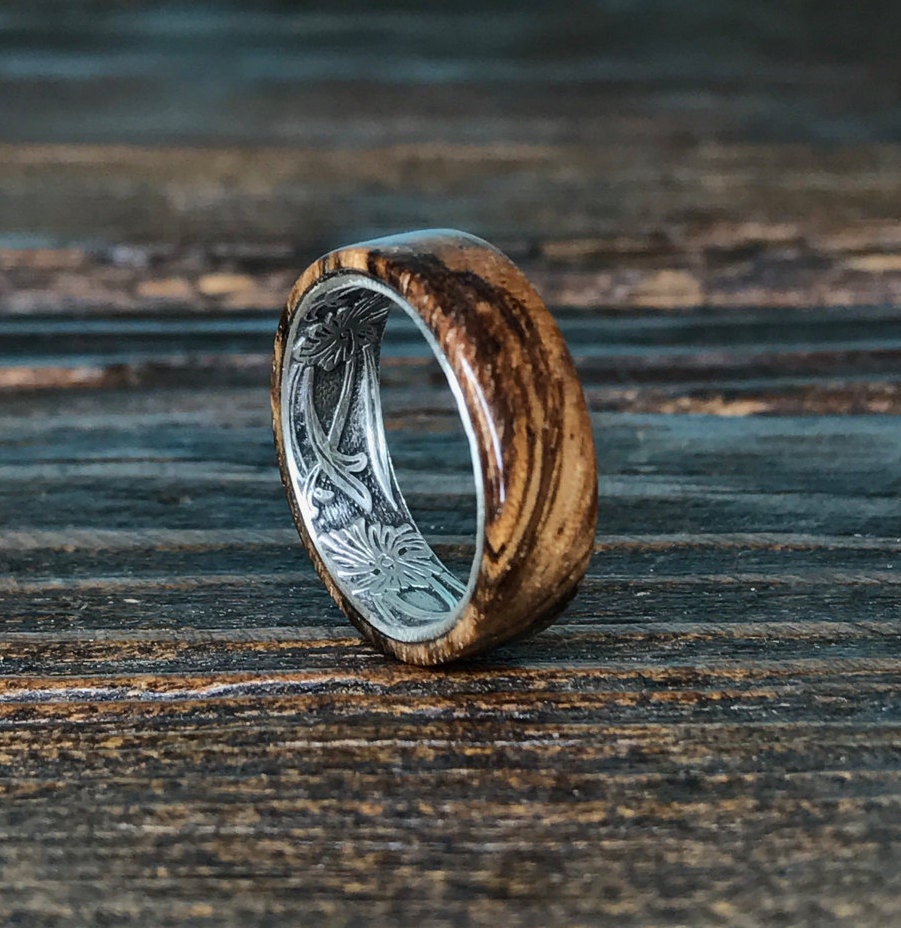 Silver Ring, Sterling Silver Ring, Wood Ring, Wooden Ring, Wedding Ring, Zebrawood Ring, Mens Ring, Womens Ring, Mens Wedding Ring, Handmade