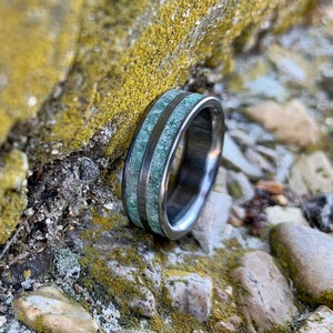 Titanium Wedding Ring with Moss Agate Moss Agate Ring for Men Free Ring Engraving image 7