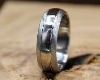 Modern Wedding Band - Two Toned Titanium Wedding Ring Men's - Custom Engraving - Simple Mens' Wedding Band