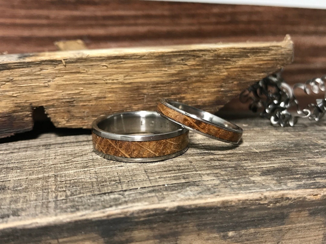 Whiskey Barrel Wood Rings Wedding Bands Set 5th Anniversary Gift