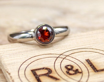 Titanium Engagement Ring for Her- Garnet Bezel Set Ring