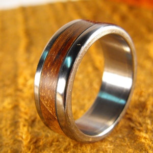 Mens Wedding Ring Titanium Ring With Pecan Wood Inlay Rustic Wedding ...