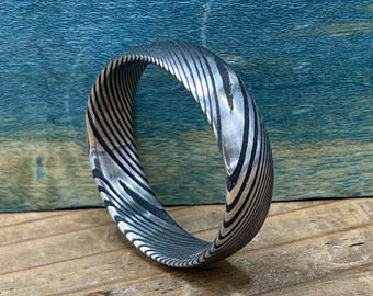 Damascus Steel Ring, Custom Made Wedding Band for Men - Stainless Design