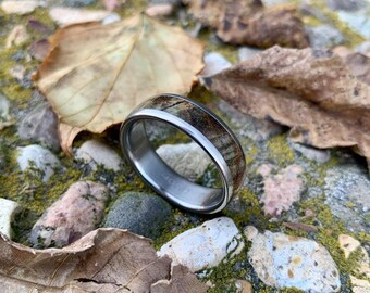 Men's Wedding Band - Titanium and Black Ash Burl Wood Ring