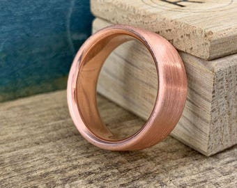 Brushed Copper Ring - Classic Men's Wedding Band - Custom Engraved