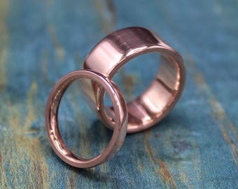 Copper Rings - Matching Couples Rings - Classic Copper Wedding Bands Set - His and Hers Personalized Rings